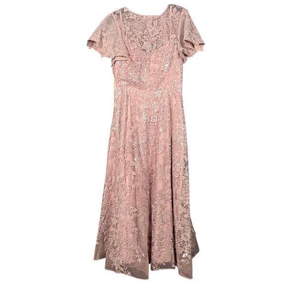 Mac Duggal 50665 Lilac Floral Lace Sequin Midi Dress Womens Size 10 - Picture 2 of 12